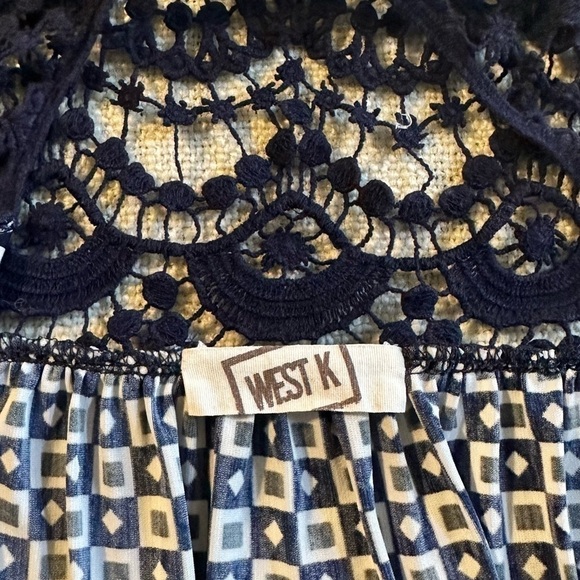 WEST K Sleeveless Asymmetrical Lace Dress Tunic Top Navy Boho Paisley Women’s S - Picture 8 of 12